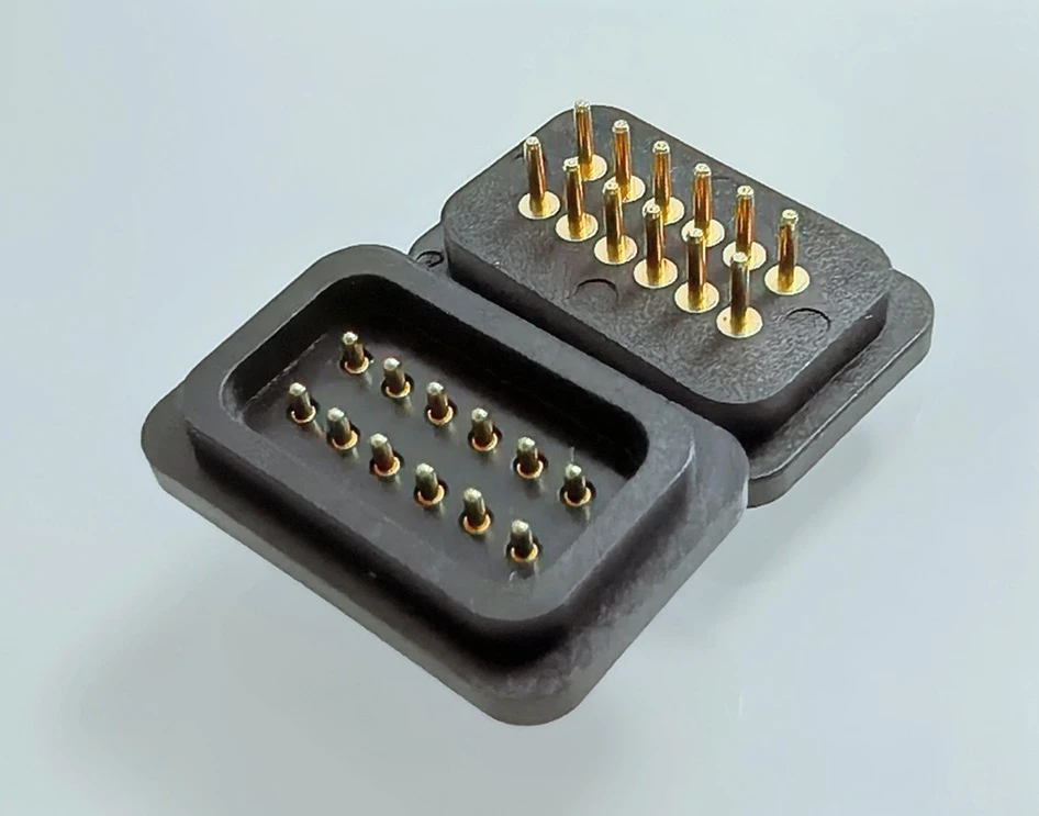 12 pin pogo pin connector, spring loaded connector, spring loaded connectors, custom pogo pins, custom pogo pin manufacturer - Johoty