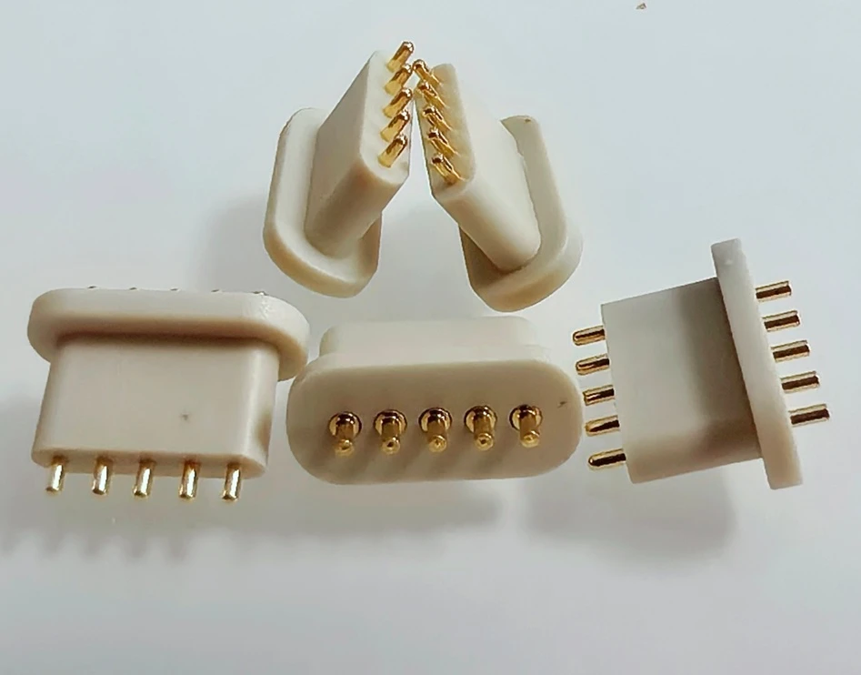 5 pin pogo pin connector, spring loaded connector, spring loaded connectors, custom pogo pins, custom pogo pin manufacturer - Johoty