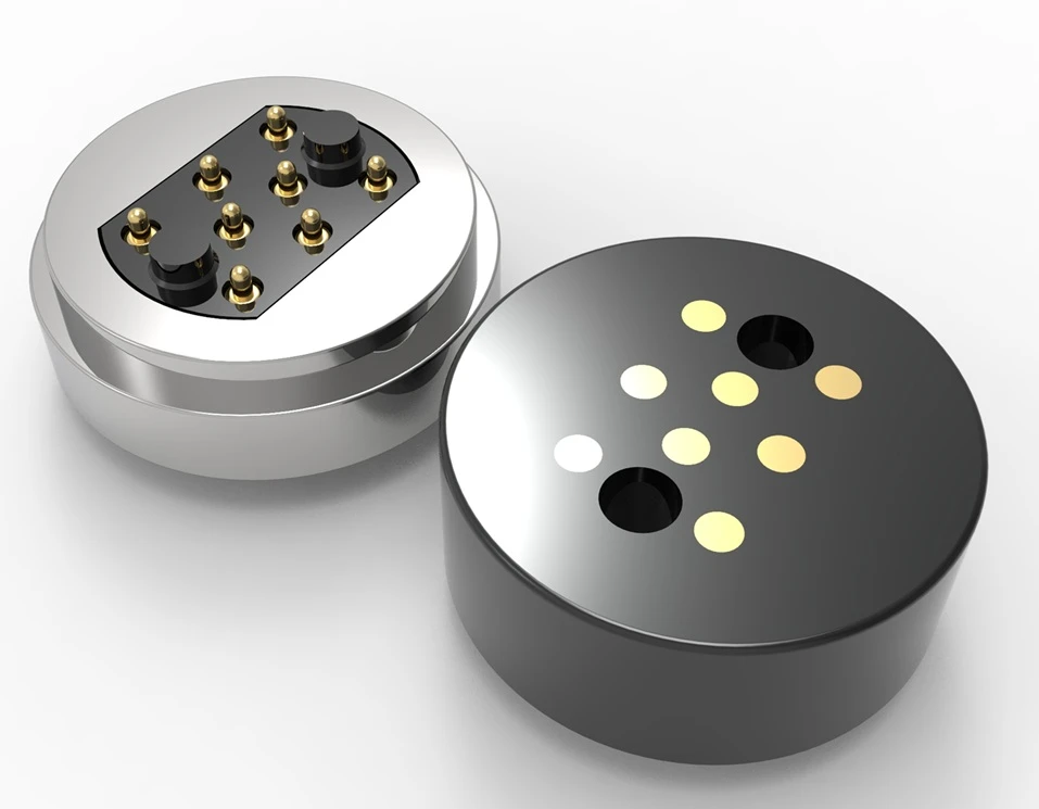 8 pin magnetic pogo pin connector, custom magnetic pogo pin connector, IP67 magnetic pogo pin connector, pogo pin manufacturer