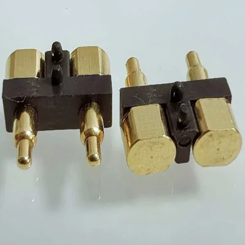 Right angle pogo pin connector, Board-to-board pogo pin connector, Low-profile spring-loaded connector for a compact stacked PCB assembly