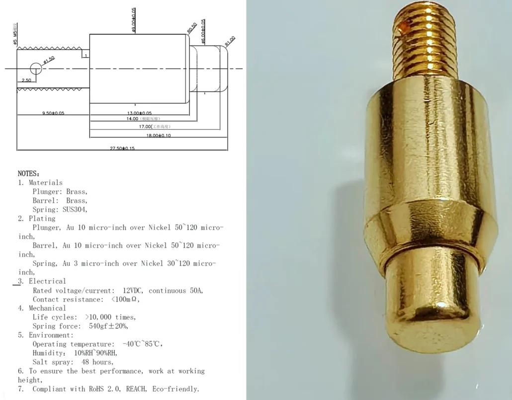 Custom Pogo Pin Engineering for Repeatable Manufacturing, Custom gold-plated pogo pins and spring loaded connector by pogo pin manufacturer JOHOTY