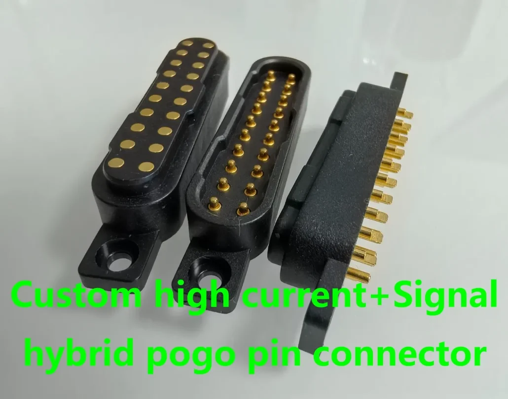 Custom high current + Signal hybrid pogo pin connector pogo pins and spring-loaded connector solutions by pogo pin manufacturer JOHOTY